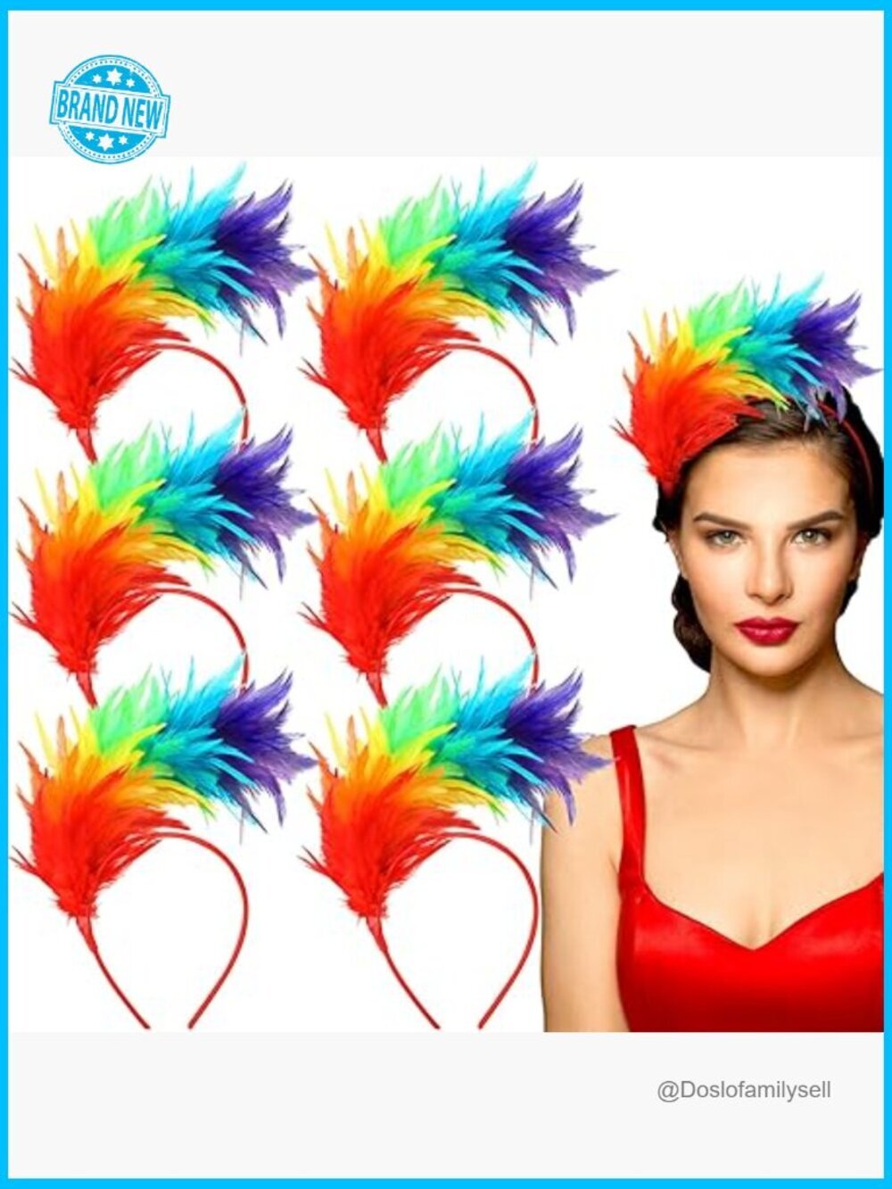 6 Pack Mardi Gras Feather Headband Fascinator Headwear Party Costume Accessory
